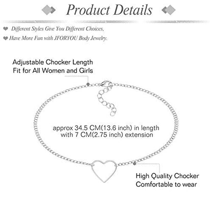 Nipple Ring with Choker Necklaces Stainless Steel Nipple Rings Chain Heart Cat Head Punk Chokers for Women Nipple Barbell Piercing Jewelry - color: Silver-Heart Style