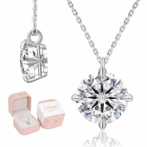 KRKC Moissanite Pendant Necklace for Women, 0.5CT/1CT/2CT/3CT/4CT Lab Created Diamond Solitaire Pendant, VVS1 Clarity D Color, Adjustable 14K White Gold Plated S925 Sterling Silver Chain, Jewelry Gift for Anniversary Valentines Christmas Day - color: Silv