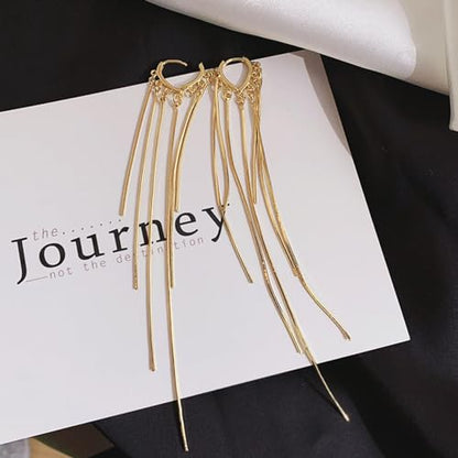 ASOQOLA Long Tassel Dangle Drop Earrings for Woman Tassel Dangling Earrings 925 Silver Chandelie dangling earring for Prom Fashion Jewelry - color: C Gold