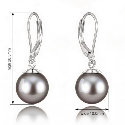 Pearl Leverback Earrings for Women Dangle Round Gemstone Earrings Birthstone Jewelry Gift Anniversary for Her - color: 15 Grey Pearl