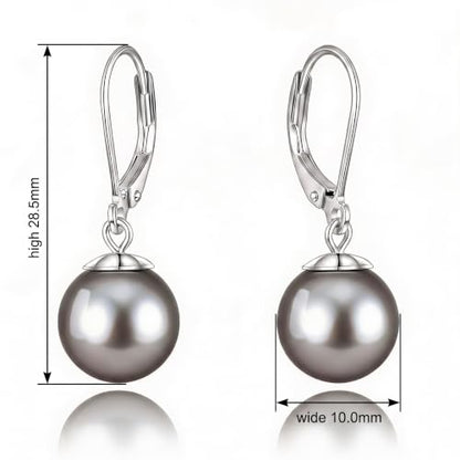 Pearl Leverback Earrings for Women Dangle Round Gemstone Earrings Birthstone Jewelry Gift Anniversary for Her - color: 15 Grey Pearl