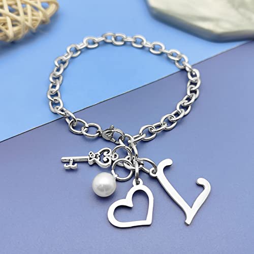 Initial A-Z Bracelets Gift for Women Girls Stainless Steel Chain Bracelet 26 Alphabet Jewelry Gifts for Birthday Anniversary Letter Bracelet Monogram Gifts for Sister Friend Girlfriends Mom 8.26 Inch - color: L