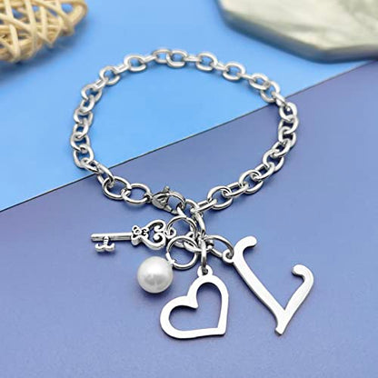 Initial A-Z Bracelets Gift for Women Girls Stainless Steel Chain Bracelet 26 Alphabet Jewelry Gifts for Birthday Anniversary Letter Bracelet Monogram Gifts for Sister Friend Girlfriends Mom 8.26 Inch - color: L