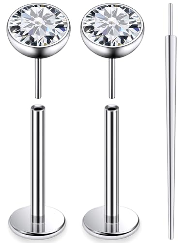 20G 18G 16G F136 Titanium Threadless Flat Back Earrings Nose Studs Tragus Forward Helix Conch Cartilage Lobe Earrings Medusa Labret Snake Bite Monroe Lip Ring Piercing Jewelry For Women Men - size: 18G-10MM Bar-CZ 4MM