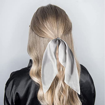 3PCS Hair Scarf Scruncheis for Women Knotted Bow Hair Ties Elastic Bands Satin Hair Ribbon Scrunchy Red Ponytail Holder for Women and Girls (Black White Gray) - color: Black White Gray
