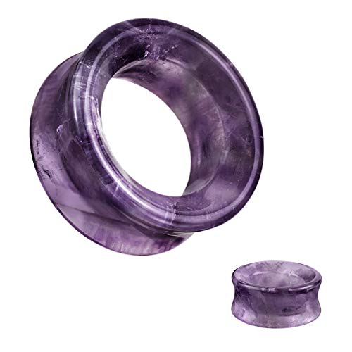 Pierced Owl - Natural Amethyst Stone Double Flared Saddle Tunnels, Sold as a Pair - style: 6mm (2GA)