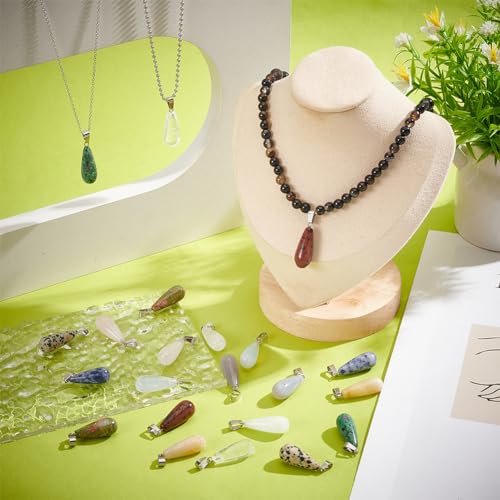 PH PandaHall 24pcs Stone Pendant Oval Long Tears Water Drop Chakra Charm Semi-Precious Gemstone Rock for Necklace Jewelry Making - color: 12 Color Long Drop -24pcs
