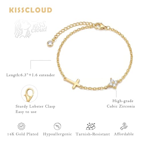 Bracelets for Women, Dainty Gold Silver Ring Bracelet Hand Chain | Cubic Zirconia Pearl Charms, 14K Gold Plated, Adjustable Fit, Trendy Stackable Link Chain, Waterproof Jewelry, Gift for Her - color: Gold-cross+clover charm bracelet