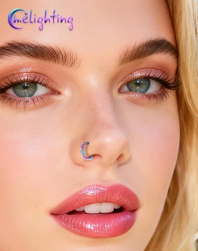 Melighting 20G Twist Nose Ring Hoop Stainless Steel 316L Piercing Jewelry | 7/8 mm Nose Piercing Jewelry, Cute Hinged Segment Clicker Lobe Helix Daith Cartilage Earring for Women - color: Steel PBL, size: 20g8mm