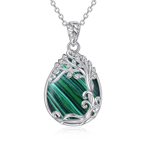 YAFEINI 925 Sterling Silver Moonstone Necklace Filigree Teardrop Pendant Necklace Jewelry for Women Girls - color: RR-Tree of Life Malachite Necklace