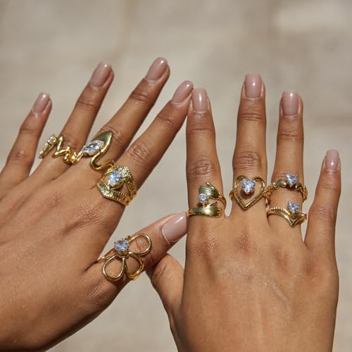 Gold-Plated Butterfly Ring with Dangling Chains and Cubic Zirconia, Adjustable Statement Ring,Cocktail Party Minimalist Ring for Women - style: Style E