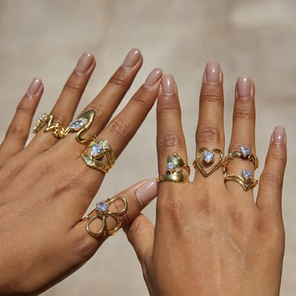 Gold-Plated Butterfly Ring with Dangling Chains and Cubic Zirconia, Adjustable Statement Ring,Cocktail Party Minimalist Ring for Women - style: Style E