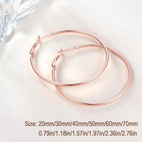 Jewlpire 14K Gold Plated 925 Sterling Sliver Post Hoop Earrings, 2MM Thick Hoop earrings Lightweight Large Hoop Earrings for Women Trendy 20/30/40/50/60/70mm - color: 14K Rose Gold Plated, size: 70mm