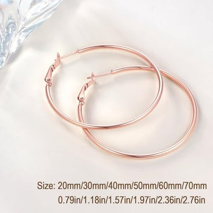 Jewlpire 14K Gold Plated 925 Sterling Sliver Post Hoop Earrings, 2MM Thick Hoop earrings Lightweight Large Hoop Earrings for Women Trendy 20/30/40/50/60/70mm - color: 14K Rose Gold Plated, size: 70mm