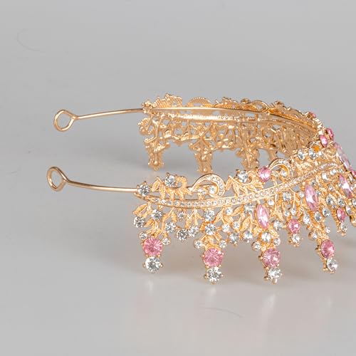 Tiaras and Crowns for Women Crystal Princess Tiaras Rhinestone Queen Crowns For Wedding Bridal Birthday Prom Pageant Party (Tiara 100) - color: Gold Pink