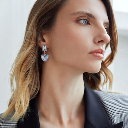 Crystal Heart Teardrop Dangle Earrings for Women Hypoallergenic Multicolor Cubic Zirconia Drop Earrings for Wedding Prom Party Daily Wear - color: Heartblue