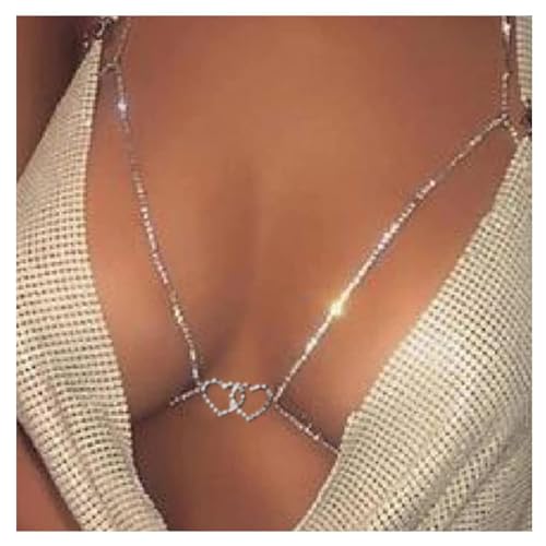 Body Chain Sexy Pure Desire Diamond Chest Chain Versatile Hanging Neck Love Body Chain Accessories Suitable for Women - style: silver