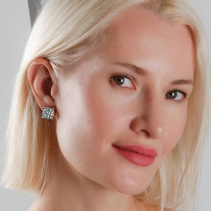 Large Square Stud Earrings for Women - Big Sparkly Rhinestone Studs | Plated in Gold Tone or Silver Tone, Hypoallergenic and Safe for Sensitive Ears - color: Silver Glitter - Silver Tone Metal
