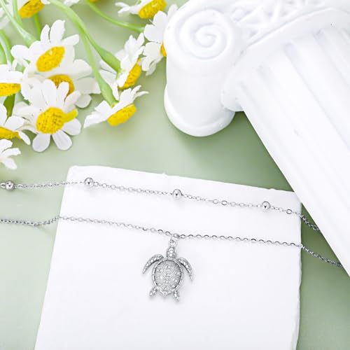 Diamond Turtle Anklet for Women 925 Sterling Silver Turtle Layered Anklets with Lab Grown Diamonds Jewelry Gifts