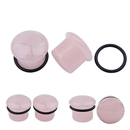 Single Flared Rose Rose Quartz Ear Gauges Plugs Tunnels Expanders Natural Stone Earrings Piercing Jewelry (4g(5mm))