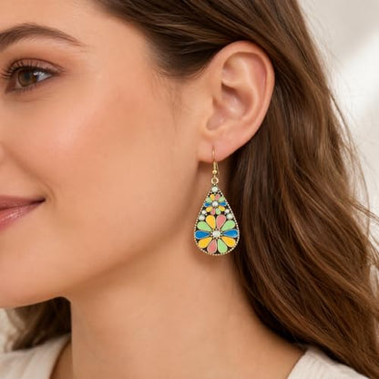 Colorful Green Teardrop Earrings for Women - Bohemian Style Enamel Dangle Earrings Lightweight Fashion Jewelry for Daily/Wedding/Party - color: Green