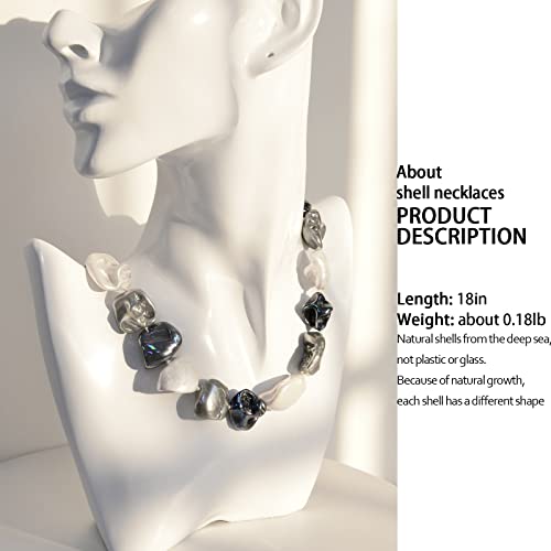 Pearl Choker Necklace for Women Boho Beaded Statement Necklace with Black White Large Freshwater Pearls Silver Fashion Jewelry Gift - color: Black white grey