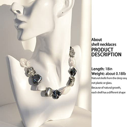 Pearl Choker Necklace for Women Boho Beaded Statement Necklace with Black White Large Freshwater Pearls Silver Fashion Jewelry Gift - color: Black white grey