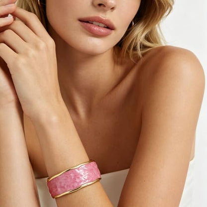 YBMYCM Chunky Shell Cuff Bracelet for Women, Hammered Boho Open Bangle | Adjustable Irregular Wide Bracelets Jewelry Gifts for Women, Perfect for Daily Wear - color: C-Pink