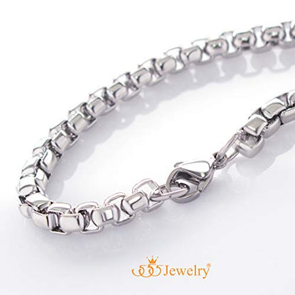 555Jewelry 5mm Stainless Steel Box Chain Bracelet for Men & Women, 6.5 to 9 Inch - color: Silver