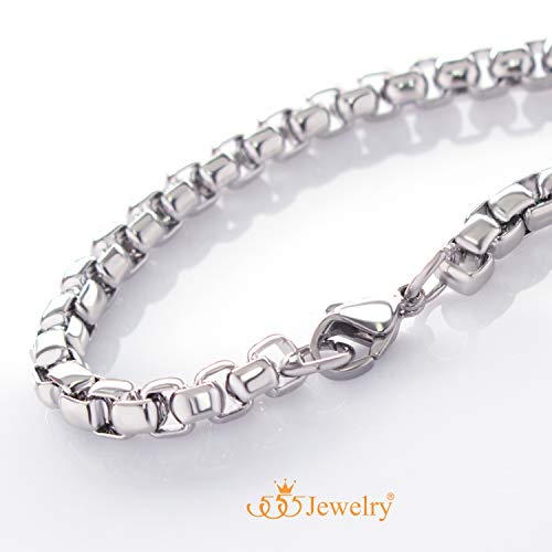 555Jewelry 5mm Stainless Steel Box Chain Bracelet for Men & Women, 6.5 to 9 Inch - color: Silver
