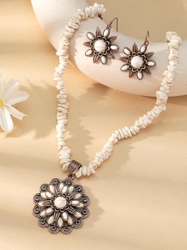 TOPACC Western Jewelry Set for Women Navajo Pearl Necklace Turquoise Cowgirl Accessories for Country Concert Outfit - color: C-White