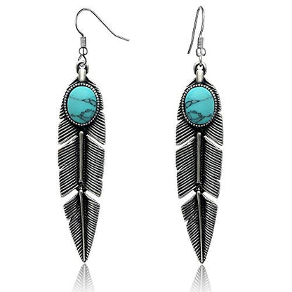 Women's Created-Turquoise Earrings Bohemian Compressed-Turquoise Jewelry Mother Gifts Pendant Metal Tribal Feather Tibetan Dangle Drop Earrings for Women | Compressed-Turquoise Jewelry,Mother Gifts,Pendant Metal Tribal Feather Tibetan Dangle Drop Earrings