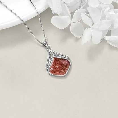 YAFEINI Teardrop Necklace Sterling Silver Filigree Irish Pendant Necklace Natural Stone Moonstone/Lapis Lazuli/Larimar/Moss Agate Necklace Jewelry - color: Golden Sandstone teardrop necklace