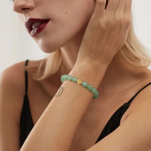 Healing Bracelet For Women Anxiety Beaded Bracelets Jewelry Healing Stone Crystal Bracelet Stress Relief Yoga Beads Chakra Bracelets Gifts For Women pink - color: Heart-Green Aventurine