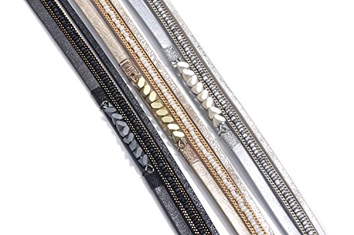 Fesciory Leather Wrap Bracelets for Women, Boho Western Layered Jewelry | Layered leather cuff bracelets, Easy on and off, Boho western style, Daily wear, Gift for women - color: Khaki 1