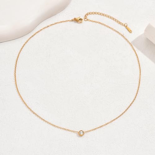 Cubic Zirconia Necklaces for Women 18K Gold Plated Tear drop Necklace Dainty Layered CZ Lariat Diamond Necklace - color: Bezel CZ-Gold