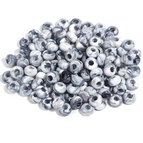 150PCS 14x8mm Black White Swirl Acrylic European Large Hole Rondelle Spacer Beads with Storage Box, Loose Beads for Bracelet Necklace Earring Hair DIY Jewelry Making - color: Black White Swirl