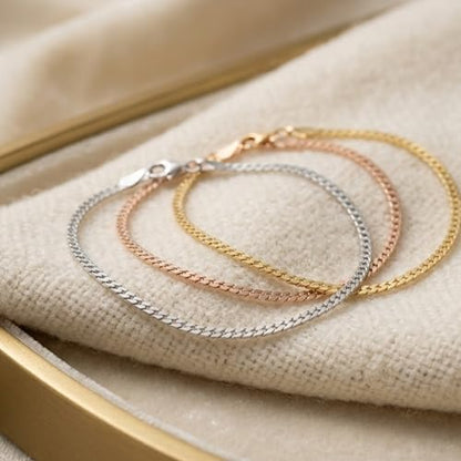Dainty Sarpatin Chain Bracelet for Women | 925 Sterling Silver 14K Gold Plated Thin Gold Bracelet | Minimalist Serpentine Chain Stackable Jewelry Gift