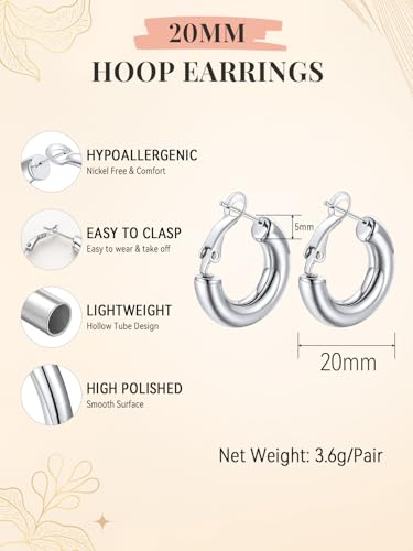 FaithHeart Silver/Black/Gold Stainless Steel Chunky Hoop Earrings for Women | Hypoallergenic Lightweight Hoop Earrings, Trendy Statement Thick Hoop, 20/30/40/50/60/70/80mm - color: Silver, size: 20mm
