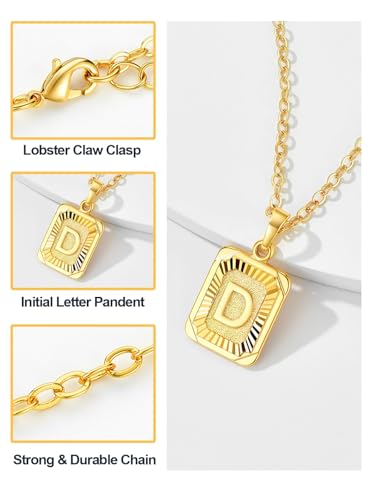 U7 Initial Necklaces for Women, Square Letter Pendant Necklace | Gold & Silver Plated A-Z Pendant | Personalized Large Monogram | 20+2" Adjustable Chain | Gift Packed for Mom Wife Friends - color: a. Gold, style: D
