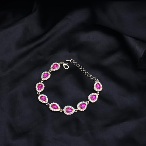 Austrian Crystal Rhinestone Necklace Dangle Earrings Link Bracelet Jewelry Set for Brides Bridesmaid Prom Costume Accessories for Women - color: Rose Red-Gold Plated