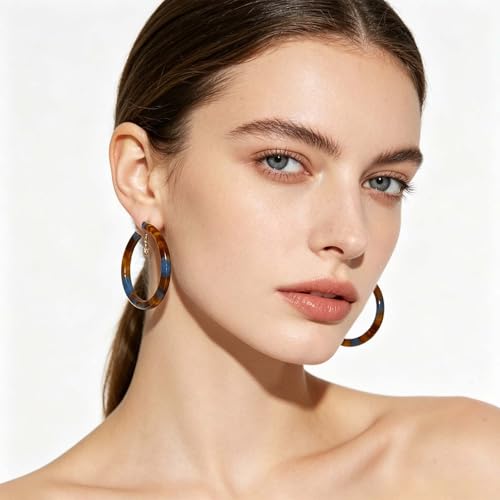 Resin Hoop Earrings for Women Lightweight Big Tortoise Shell Earrings Chunky Acrylic Earrings Hypoallergenic Mottled Statement Fashion Jewelry Gifts - color: C