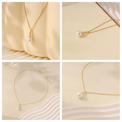 Pearl Necklaces for Women,Dainty Gold Pendant Necklaces Waterproof Jewelry | 14K Gold Plated Pearl Necklaces,Dainty Elegant Wedding Necklace,Small Cute Adjustable Minimalist Necklace,Non Tarnish Jewelry - color: GOLD-11