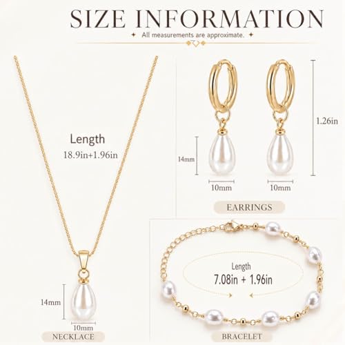 3Pcs Women's Gold Pearl Jewelry Set – 14K Gold-Plated Necklace Earrings And Bracelet Combo Includes An Exquisite Pearl Pendant Necklace Pearl Drop Earrings And An Adjustable Bracelet Perfect For Weddings Or As A Jewelry Gift For Her