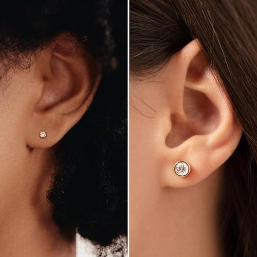 Kainier 5 Pairs CZ Stud Earrings Set Cubic Zirconia Ear Stud for Women Simulated Round Diamond Hypoallergenic Earring 3-7mm