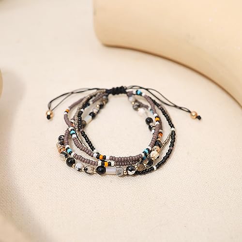 Boho Braided Beaded Ankle Bracelets Handmade Adjustable Beach Wrap Bracelet Draw String Anklets Bracelets Gifts for Women - color: Gray