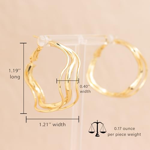 Chunky Large Gold Puffy Open Hoop Earrings for Women,Trendy Statement Big Minimalist Wavy Huggie Earing Prom Jewelry Gift - color: Triple
