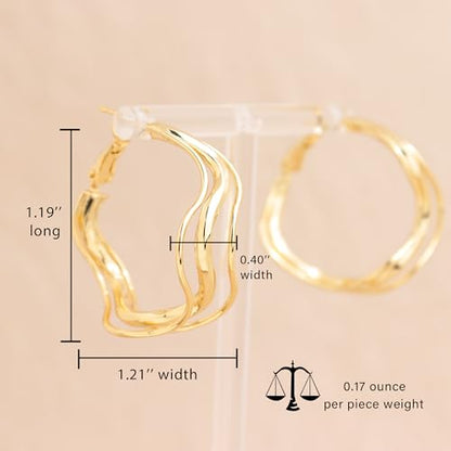 Chunky Large Gold Puffy Open Hoop Earrings for Women,Trendy Statement Big Minimalist Wavy Huggie Earing Prom Jewelry Gift - color: Triple