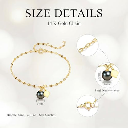 14K Gold Pearl Bracelet for Women,Lip Chain Pearls Link Bracelets Anniversary Christmas Mother’s Day Jewelry Gift for Mom Wife Her - style: style2-black pearl