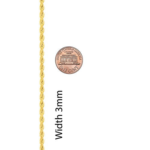 LIFETIME JEWELRY Womens Gold Anklet 3mm Rope Chain Ankle Bracelet 24k Real Gold Plated - color: Gold